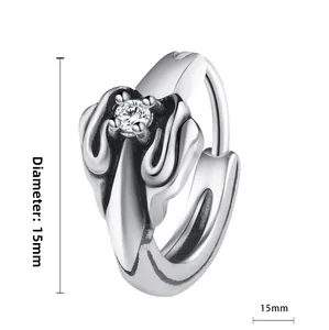 Macro shot of 15mm vintage punk hoop earring with clear cubic zirconia inlay