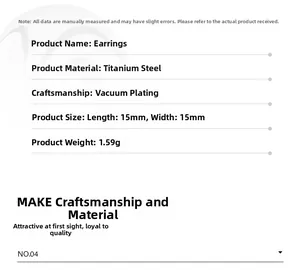 Specifications for stainless steel cross earrings featuring vacuum plating and size details