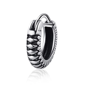 Retro hip-hop titanium steel hoop earring with textured cross-pattern and vintage finish