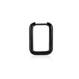 Polished black rectangular titanium steel hoop earring for men with mirror reflection