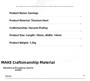 Detailed specs for titanium steel cross earrings featuring vacuum plating and 18x14mm size