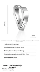 Detail view showing 11mm titanium steel triangular earring with vacuum plating specs