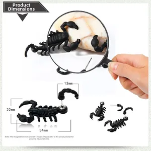 Detailed dimensions of 3D black scorpion stud earring with measurement scale details