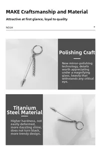 Detail of mirror polished titanium steel earring with chain and long needle pendant