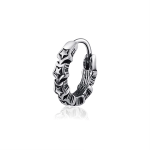Boucle d'oreille en acier inoxydable vintage avec motifs d'étoiles et fini oxydé