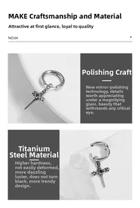 Macro detail of titanium steel sword earring featuring a finely engraved skull charm