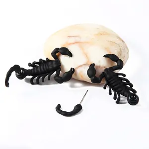 Gothic black scorpion stud earrings with matte finish and punk street style design