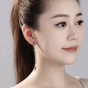 Retro hip hop titanium steel cross earring with long chain and cone pendant for punk style