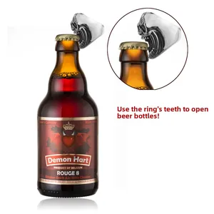 Skull bottle opener ring in stainless steel, punk style functional jewelry for men