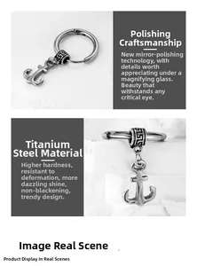 Macro detail of polished titanium steel anchor earring with retro decorative textures