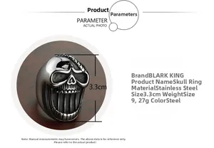 Detail view of skull ring dimensions 3.3cm height and 27g weight for punk jewelry