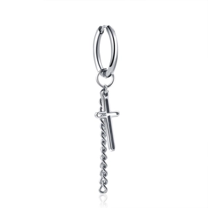 Vintage Titanium Steel Cross Chain Drop Hoop Earrings Retro Hip Hop Punk Style Silver Dangle Earrings For Men Women Jewelry