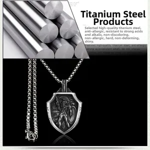 Detail of vintage silver Spartan shield pendant made from high-quality titanium steel