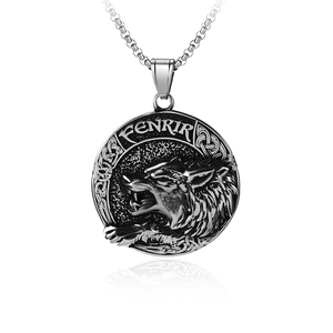 Vintage Stainless Steel Nordic Wolf Fenrir Spartan Warrior Pendant Necklace Distressed Hip Hop Street Jewelry For Men Gift