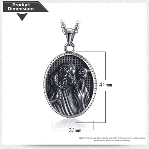 Detail view of vintage Jesus the Good Shepherd pendant with precise size dimensions