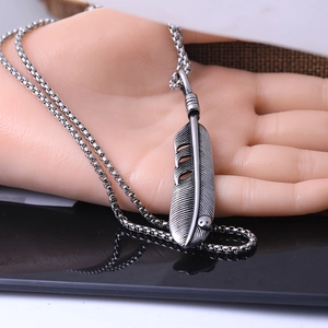 Vintage Stainless Steel Feather Pendant Necklace For Men Retro Titanium Steel Punk Gothic Jewelry Accessories Gift