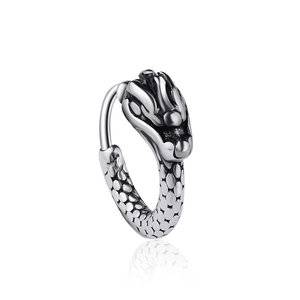 Vintage stainless steel snake earring with detailed scales and retro silver finish