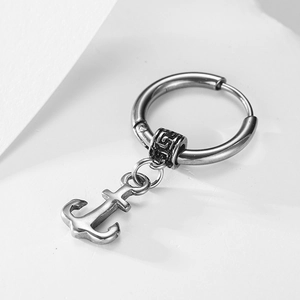 Vintage Hip Hop Titanium Steel Anchor Cross Sword Hoop Earrings For Men Women Punk Gothic Huggie Jewelry Accessories