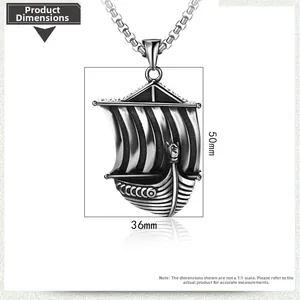Gedetailleerde afmetingen van Viking schip hanger: 50mm hoogte en 36mm breedte getoond