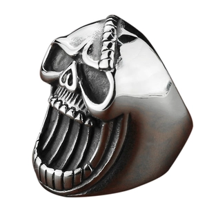 Men's punk stainless steel skull bottle opener ring with vintage silver finish