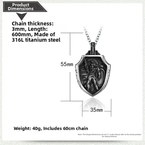 Detailed size specifications for the vintage stainless steel Spartan warrior shield pendant