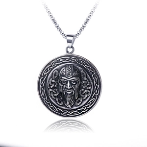 Retro stainless steel Viking warrior pendant necklace with Celtic knot patterns