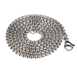 Polished silver stainless steel round box chain necklace with a sturdy lobster clasp