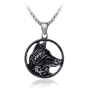Collier Pendentif Tête de Loup en Acier Titane Vintage Bijoux Animaux Guerrier Viking Rétro Avec Chaîne Vénitienne Homme Femme