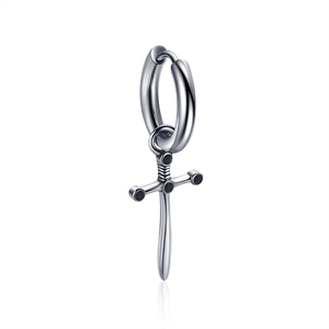 Retro Punk Titanium Steel Cross Sword Skull Star Heart Hoop Earrings For Men Women Gothic Silver Rhinestone Jewelry