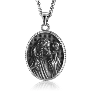 Vintage Jesus Good Shepherd Pendant Necklace Men Women Stainless Steel Religious Relief Medal Hip Hop Retro Street Jewelry