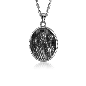 Retro stainless steel warrior necklace with embossed shepherd pendant and box chain