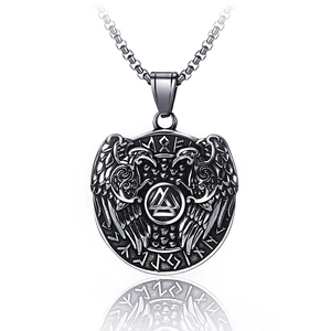 Collier Pendentif Bouclier Guerrier Viking en Acier Inoxydable Rétro Runes Marteau de Thor Dragon Pendentif Bijoux Homme