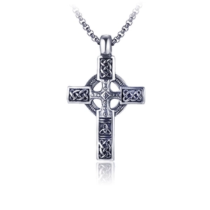 Vintage Stainless Steel Celtic Cross Viking Wolf Pendant Necklace For Men Retro Punk Hip Hop Stainless Steel Jewelry Gift