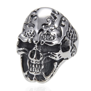 Vintage Stainless Steel Skull Ring For Men Punk Biker Gothic Bold Skeleton Head Finger Ring Retro Fashion Jewelry Gift