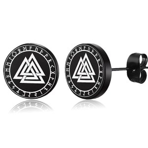Viking Rune Valknut Stud Earrings Stainless Steel Nordic Punk Style Jewelry For Men Women Black Silver Round Earrings