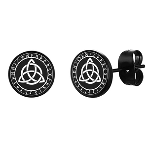 Black stainless steel Viking rune stud earrings set with Celtic triquetra symbol
