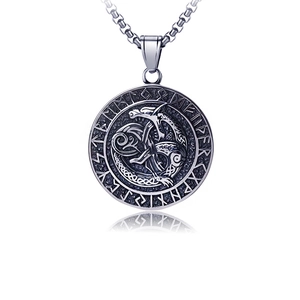 Vintage Nordic Viking Warrior Rune Pendant Stainless Steel Necklace Men Antique Silver Dragon Mythology Punk Hip Hop Jewelry Accessory