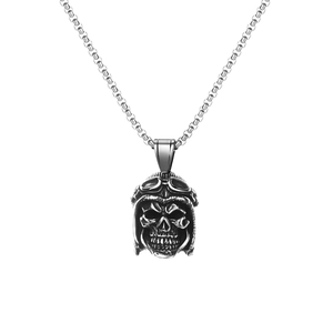 Gotischer Piloten-Totenkopf-Anhänger in Vintage-Silber mit stabiler Box-Halskette