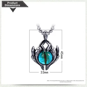 Detailed size specifications of retro evil eye pendant showing 33mm width and 45mm height
