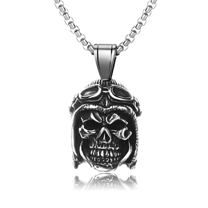 Herren Punk Rock Titanstahl Pilot Schädel Anhänger Halskette Vintage Gothic Hip Hop Schmuck Lange Box Kette Geschenk Herren