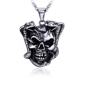 Punk Titanium Steel Skull Cobra Pendant Necklace For Men Vintage Gothic Rock Jewelry Distressed Biker Charm With Box Chain