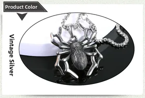 Macro shot of antique silver spider pendant with box chain in punk style
