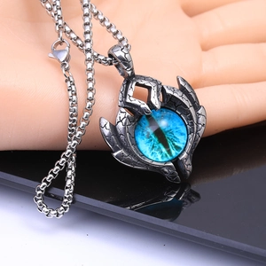 Gothic Stainless Steel Evil Eye Pendant Necklace Retro Punk Dragon Eye Pendant Necklace Antique Silver Mystery Jewelry For Men Women Gift