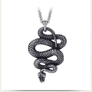 Detailed view of the vintage snake pendant showing intricate scales and silver finish