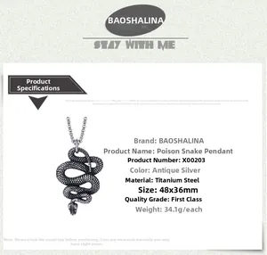 Detailed close-up of a vintage stainless steel snake pendant with clear scale textures