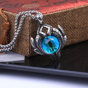Vintage evil eye flame pendant necklace in stainless steel with a punk rock design