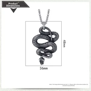 Detailed size guide for retro stainless steel snake pendant showing 48mm height and 36mm width