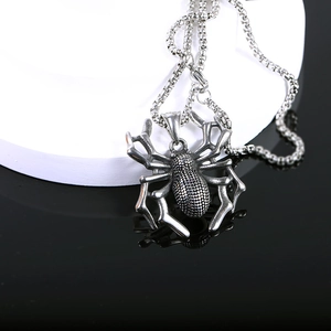 Vintage silver titanium steel spider pendant with box chain in dark punk style