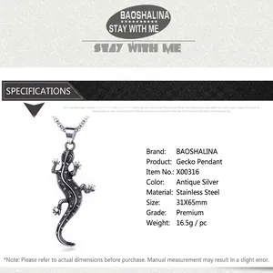Gothic 3D gecko pendant in antique silver stainless steel with textured scale details
