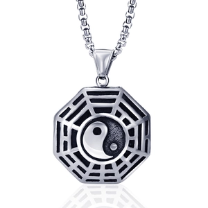 Retro Edelstahl Buddhakopf Tai Chi Anhänger Halskette Chinesischer Stil Yin Yang Halskette Box Kette Für Herren Damen Schmuck